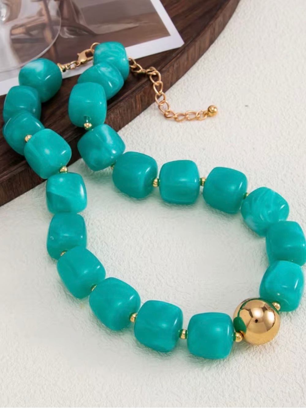 Turquoise Beaded Statement Necklace -  Jewelry